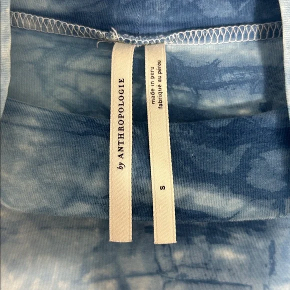 Anthropologie Pima Cotton Blue Tie Dye Mock Neck Top size Small - Picture 3 of 7